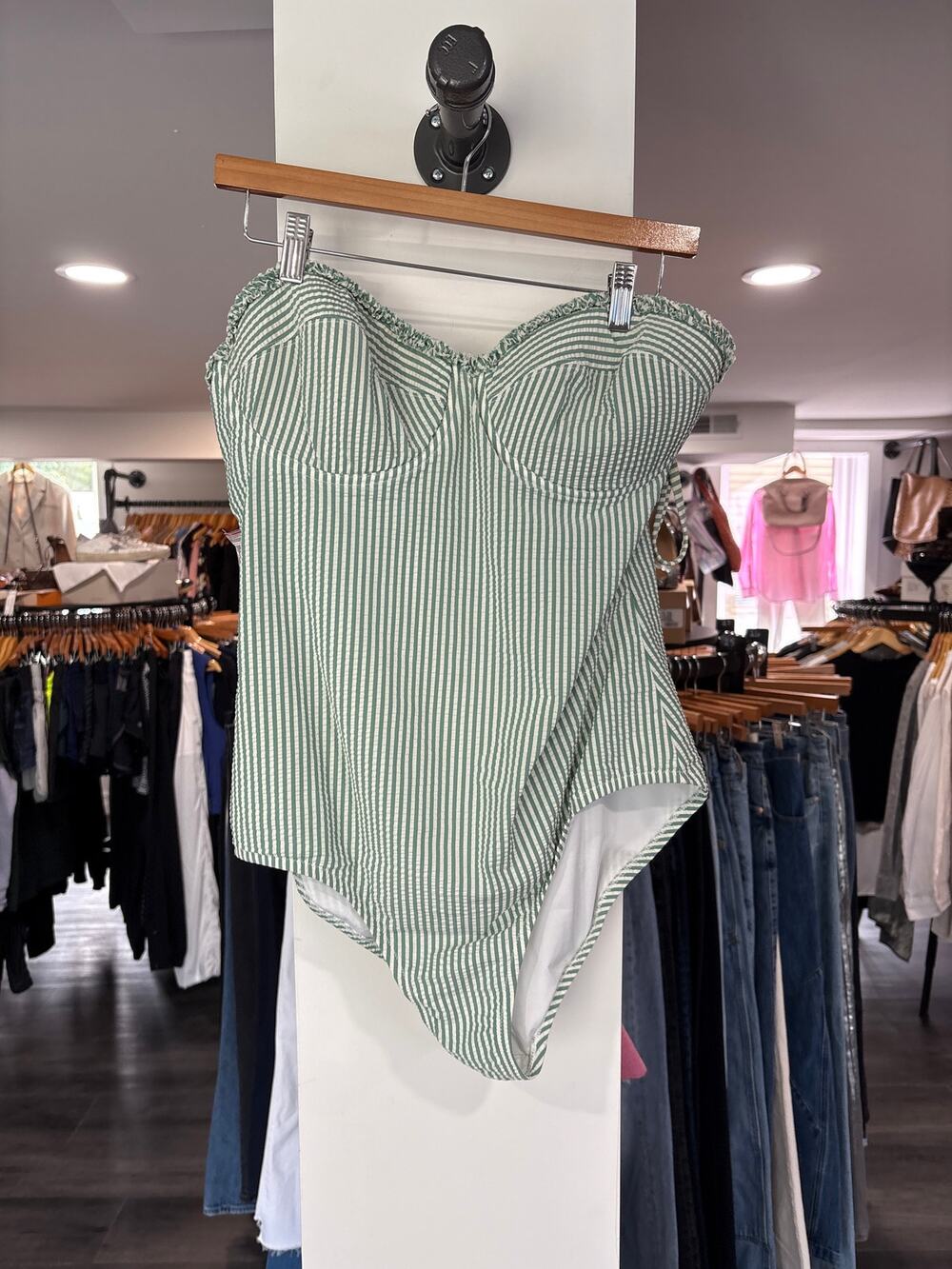 J. Crew Strapless Underwire Seersucker One Piece Bathing Suit Size 14